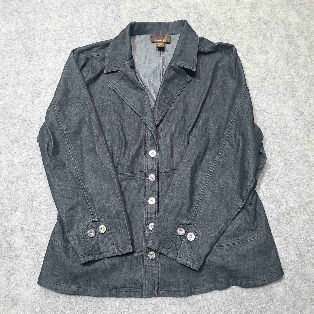 Ashley Stewart Denim Blazer Women 22 Dark Wash Indigo Stretch Button Jacket